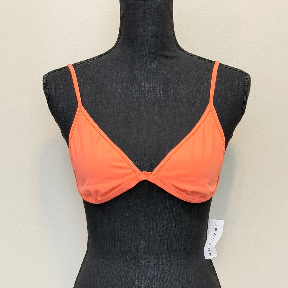 NEW PacSun Blue Hour Paradise Pink Triangle Bikini Top Neon Coral Womens L Beach
